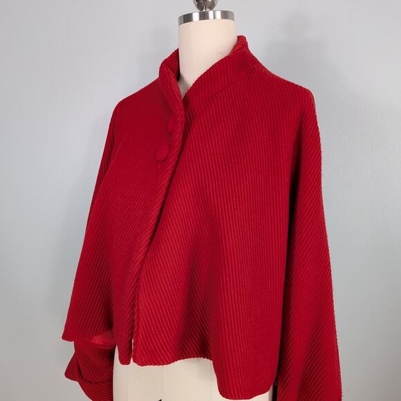Cape Caplet Jacket L Red Cropped Wool Blend Artsy Eclectic Avant Garde Glam - Picture 5 of 15